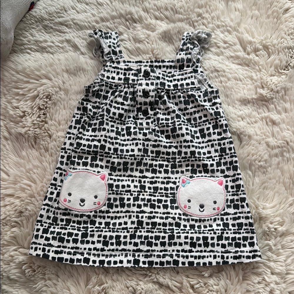 Adorable Black and White Cat Print Kids Dress